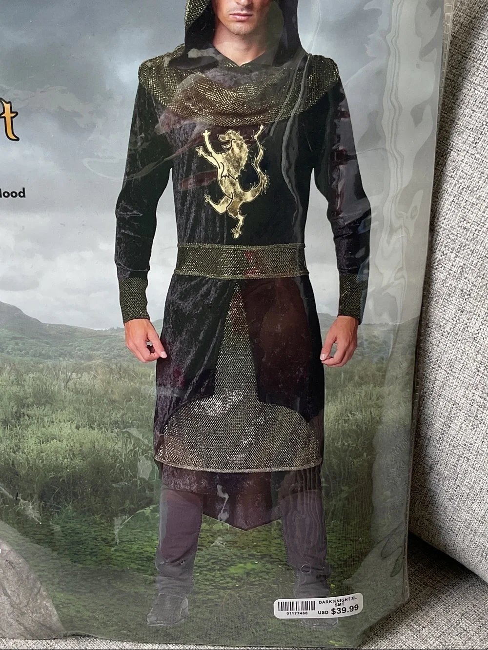 Spirit Dark Knight Costume in Black and Gold Hooded Tunic, Size XL - Picture 8 of 8